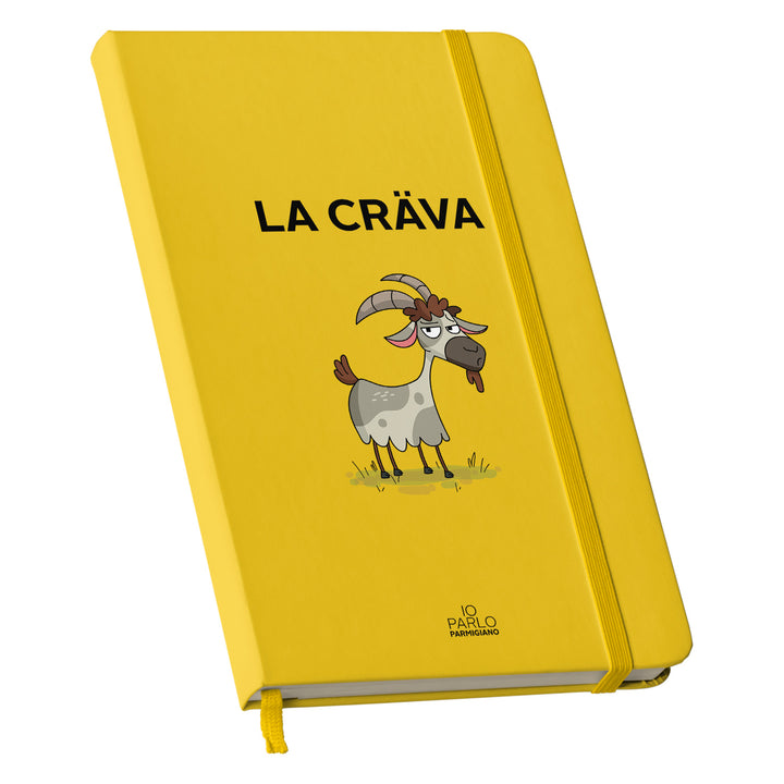 Taccuino LA CRÄVA dell'album LÌNNEA BÉSTJI di Io parlo parmigiano: copertina soft touch in 8 colori, con chiusura e segnalibro coordinati