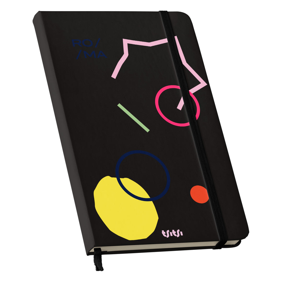 Taccuino ROMA dell'album Mapperó di TSITSI CONCEPT: copertina soft touch in 8 colori, con chiusura e segnalibro coordinati