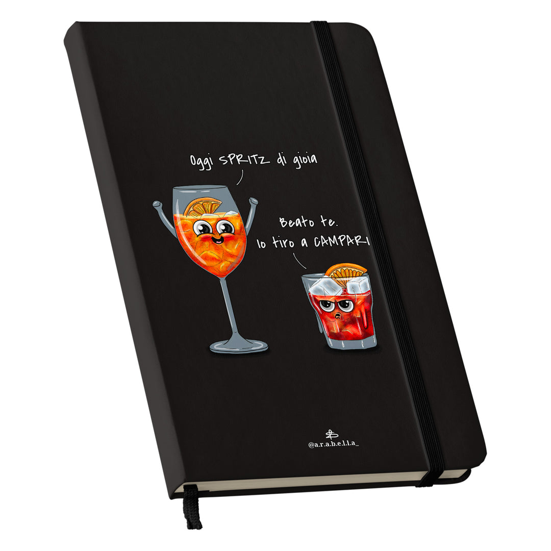 Taccuino Spritz dell'album Amore in taccuini di Arabella: copertina soft touch in 8 colori, con chiusura e segnalibro coordinati