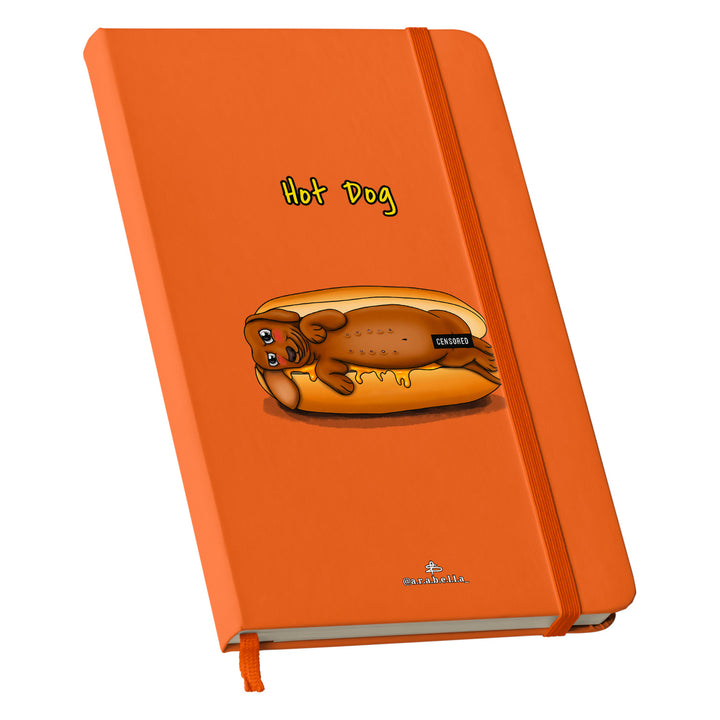 Taccuino Hot dog dell'album Amore in taccuini di Arabella: copertina soft touch in 8 colori, con chiusura e segnalibro coordinati