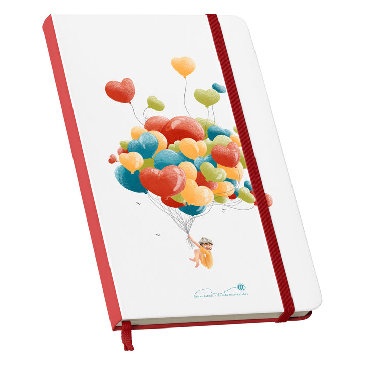 Taccuino Palloncini dell'album Funny bees di Essebì - Silvia Biondi: copertina soft touch in 8 colori, con chiusura e segnalibro coordinati