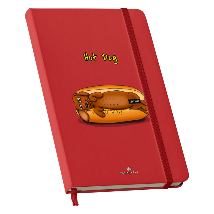 Taccuino Hot dog dell'album Amore in taccuini di Arabella: copertina soft touch in 8 colori, con chiusura e segnalibro coordinati