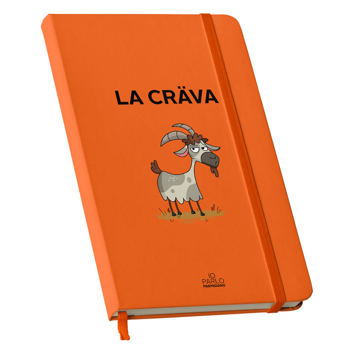 Taccuino LA CRÄVA dell'album LÌNNEA BÉSTJI di Io parlo parmigiano: copertina soft touch in 8 colori, con chiusura e segnalibro coordinati
