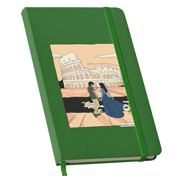 Taccuino Roma dell'album Taccuini Verdi e Blu di Fumettiverdieblu: copertina soft touch in 8 colori, con chiusura e segnalibro coordinati
