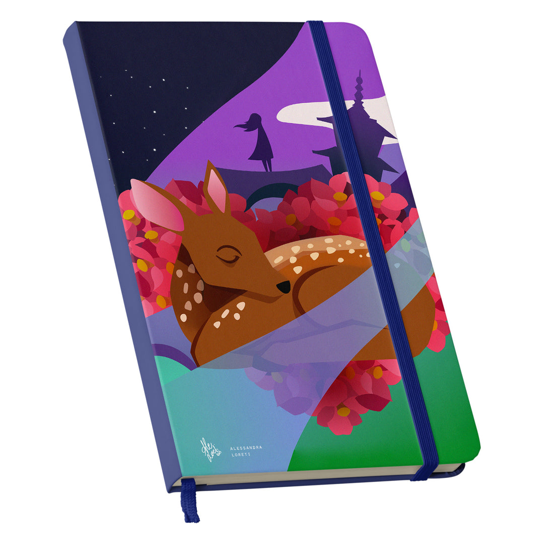 Taccuino Nara dell'album Japan Vibes Taccuini di Alessandra Loreti: copertina soft touch in 8 colori, con chiusura e segnalibro coordinati