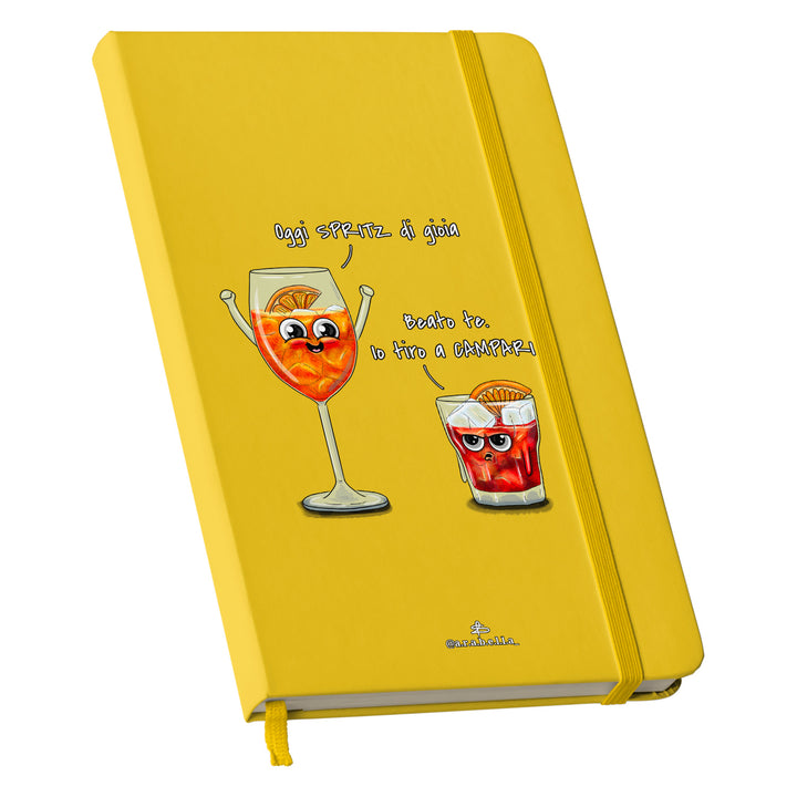 Taccuino Spritz dell'album Amore in taccuini di Arabella: copertina soft touch in 8 colori, con chiusura e segnalibro coordinati