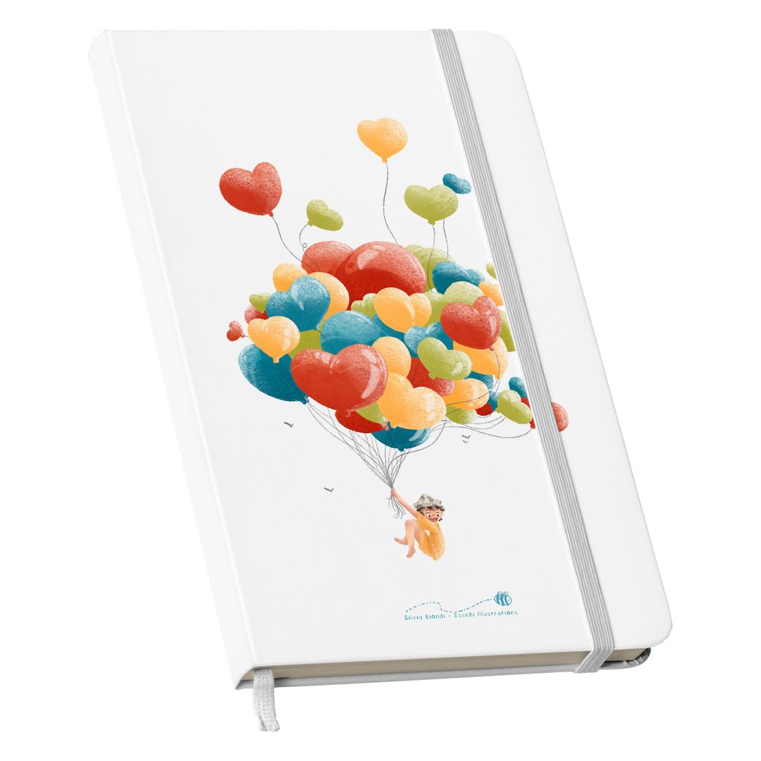 Taccuino Palloncini dell'album Funny bees di Essebì - Silvia Biondi: copertina soft touch in 8 colori, con chiusura e segnalibro coordinati