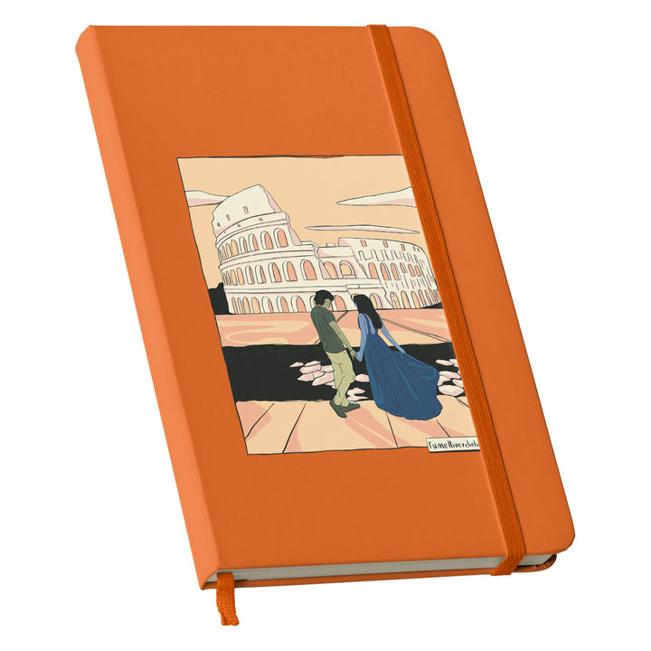 Taccuino Roma dell'album Taccuini Verdi e Blu di Fumettiverdieblu: copertina soft touch in 8 colori, con chiusura e segnalibro coordinati