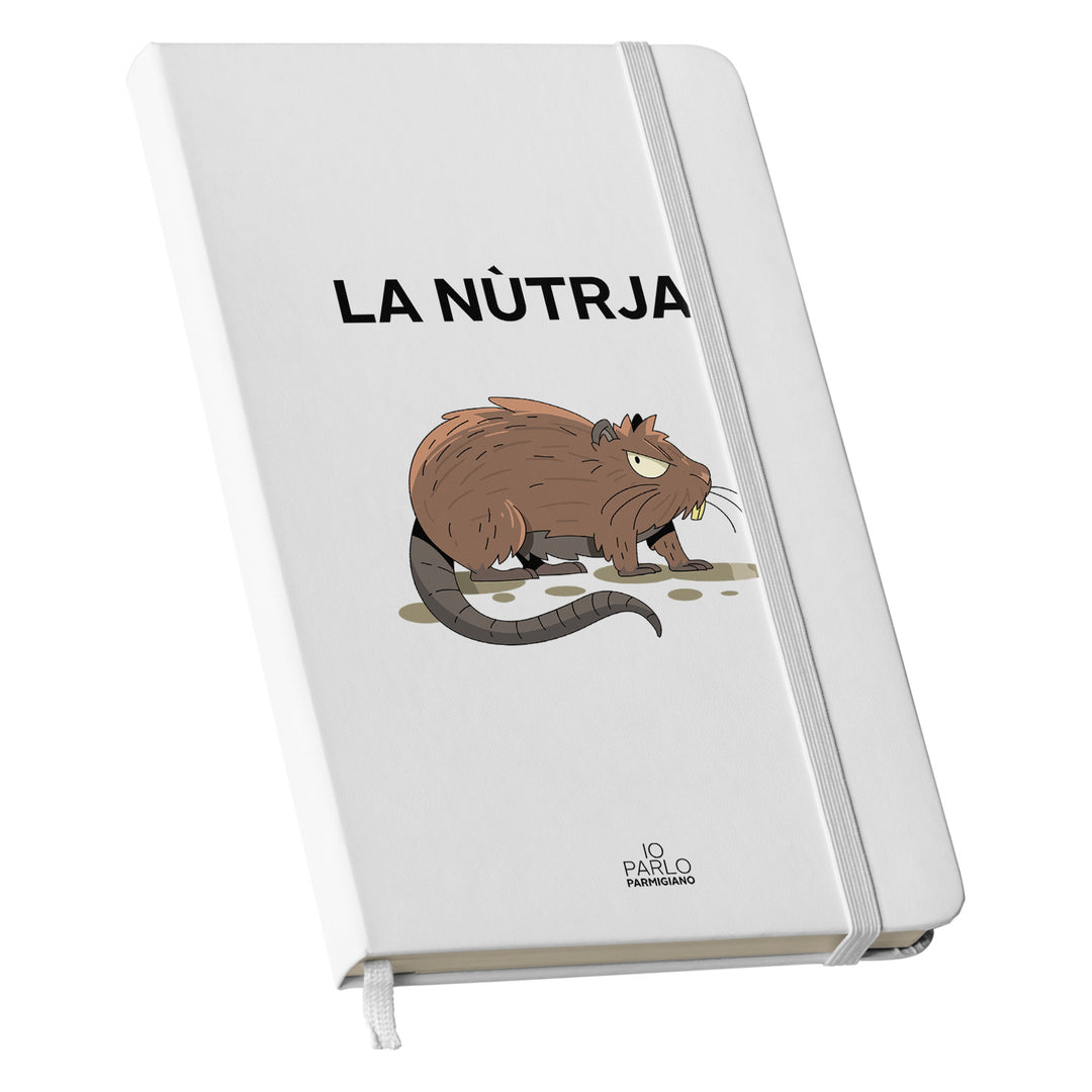 Taccuino LA NÙTRJA dell'album LÌNNEA BÉSTJI di Io parlo parmigiano: copertina soft touch in 8 colori, con chiusura e segnalibro coordinati
