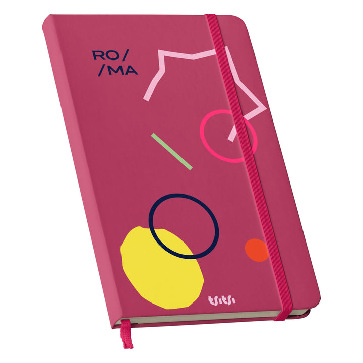 Taccuino ROMA dell'album Mapperó di TSITSI CONCEPT: copertina soft touch in 8 colori, con chiusura e segnalibro coordinati