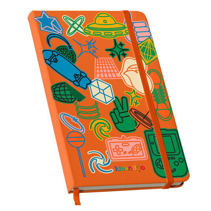 Taccuino The wild 80's dell'album Sticker di Ideandoo: copertina soft touch in 8 colori, con chiusura e segnalibro coordinati