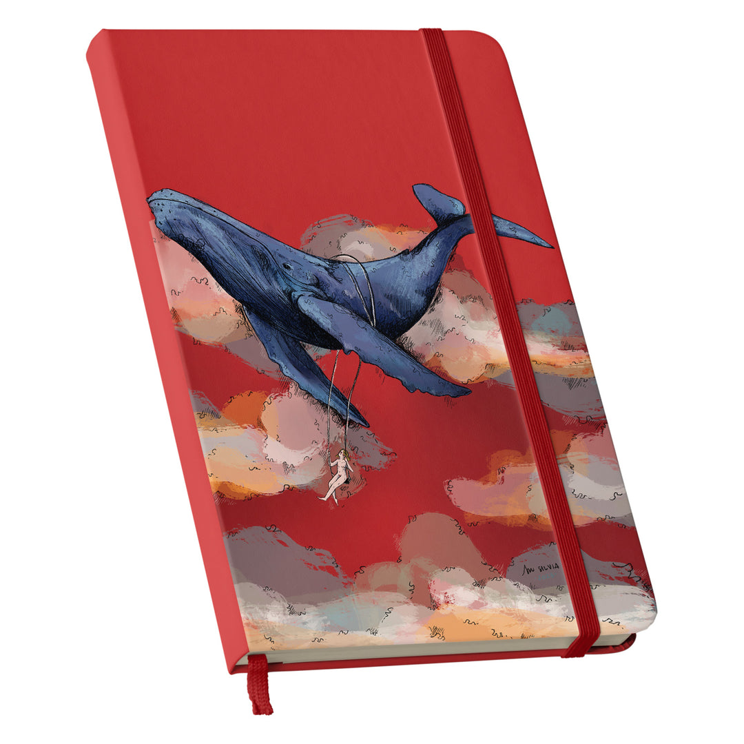 Taccuino Whale dell'album Taccuini blu di Blulimone: copertina soft touch in 8 colori, con chiusura e segnalibro coordinati