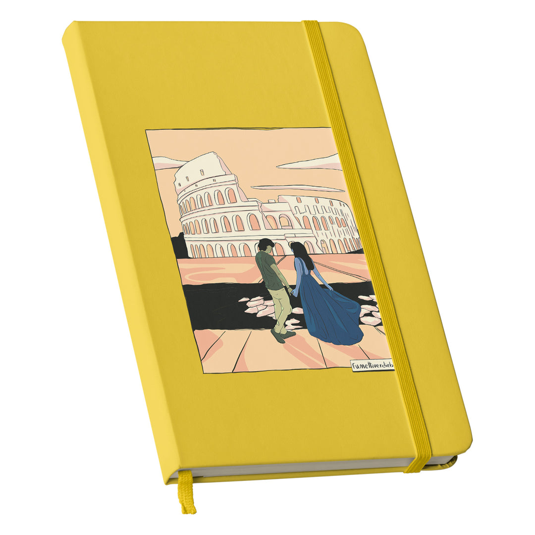 Taccuino Roma dell'album Taccuini Verdi e Blu di Fumettiverdieblu: copertina soft touch in 8 colori, con chiusura e segnalibro coordinati