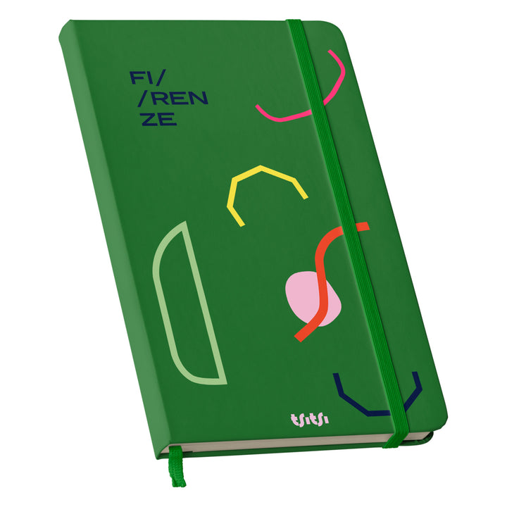 Taccuino FIRENZE dell'album Mapperó di TSITSI CONCEPT: copertina soft touch in 8 colori, con chiusura e segnalibro coordinati