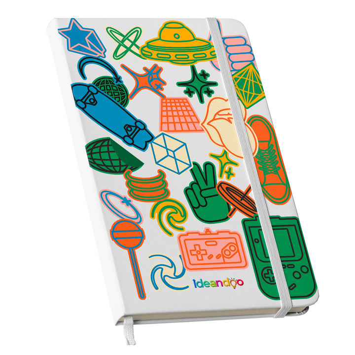 Taccuino The wild 80's dell'album Sticker di Ideandoo: copertina soft touch in 8 colori, con chiusura e segnalibro coordinati