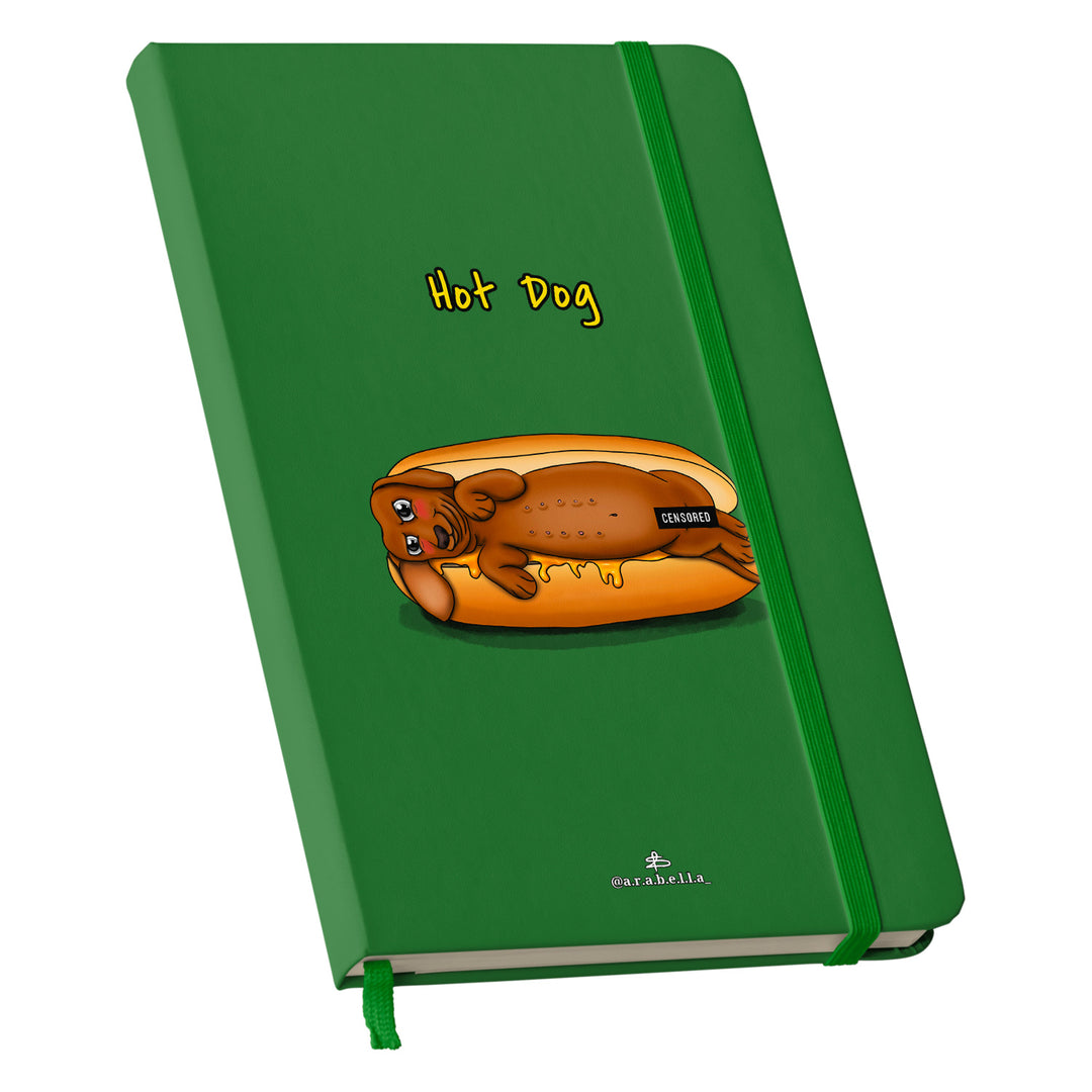 Taccuino Hot dog dell'album Amore in taccuini di Arabella: copertina soft touch in 8 colori, con chiusura e segnalibro coordinati