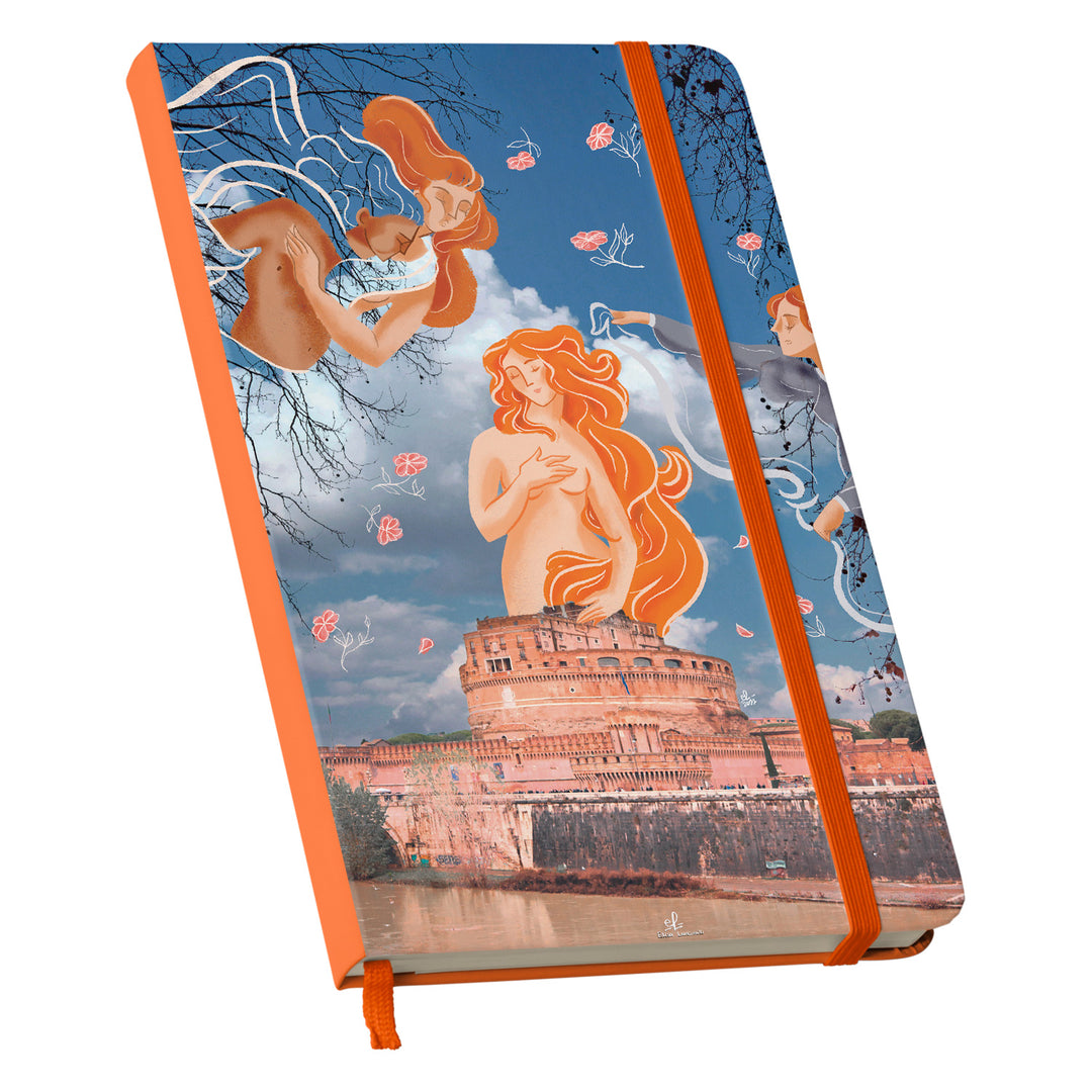 Taccuino Roma dell'album Taccuini per viaggiare (anche con la mente) di Elisa Lanconelli: copertina soft touch in 8 colori, con chiusura e segnalibro coordinati