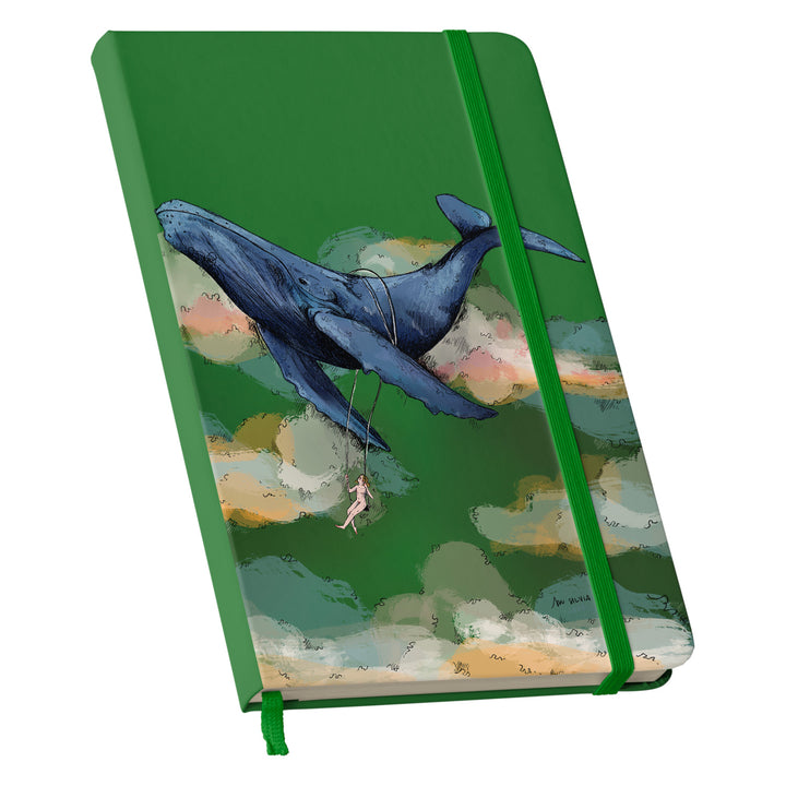 Taccuino Whale dell'album Taccuini blu di Blulimone: copertina soft touch in 8 colori, con chiusura e segnalibro coordinati
