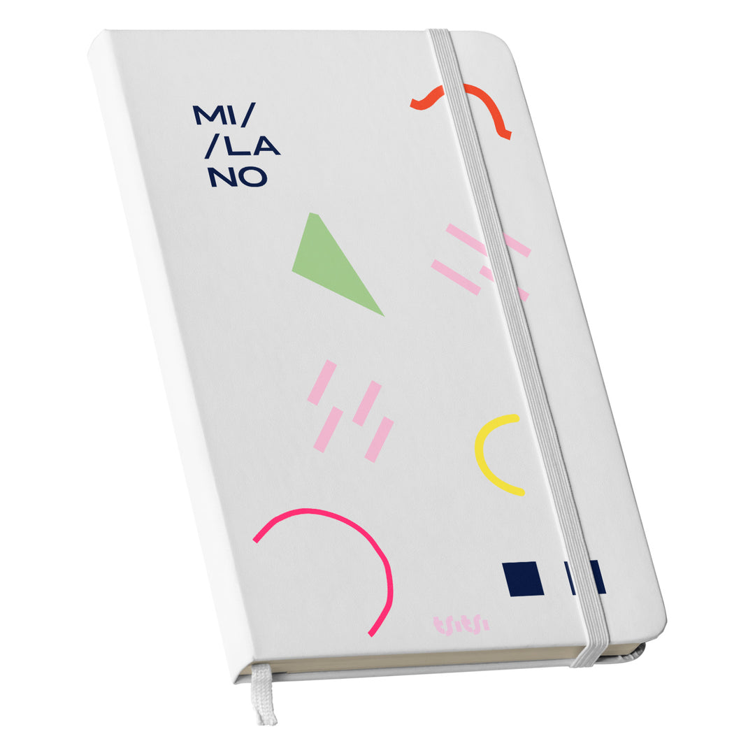 Taccuino MILANO dell'album Mapperó di TSITSI CONCEPT: copertina soft touch in 8 colori, con chiusura e segnalibro coordinati