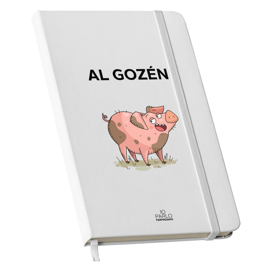 Taccuino AL GOZÉN dell'album LÌNNEA BÉSTJI di Io parlo parmigiano: copertina soft touch in 8 colori, con chiusura e segnalibro coordinati