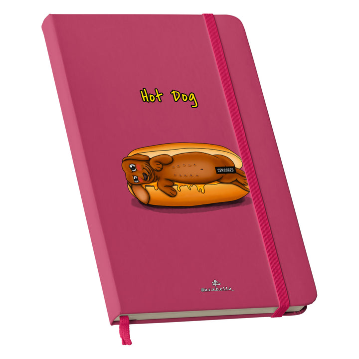 Taccuino Hot dog dell'album Amore in taccuini di Arabella: copertina soft touch in 8 colori, con chiusura e segnalibro coordinati