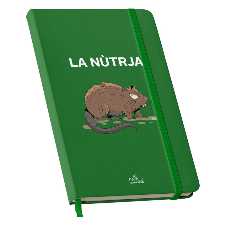 Taccuino LA NÙTRJA dell'album LÌNNEA BÉSTJI di Io parlo parmigiano: copertina soft touch in 8 colori, con chiusura e segnalibro coordinati