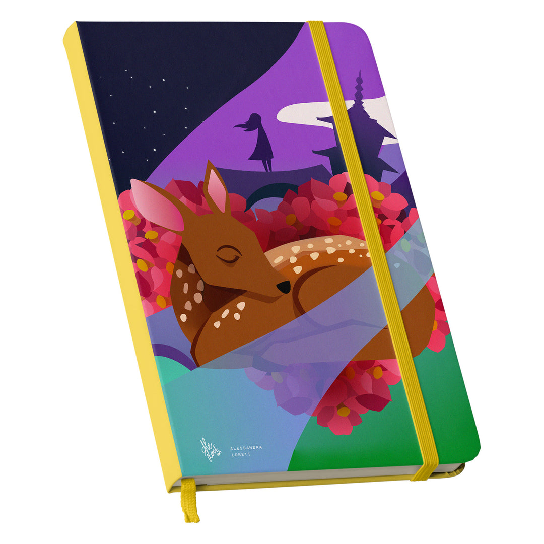 Taccuino Nara dell'album Japan Vibes Taccuini di Alessandra Loreti: copertina soft touch in 8 colori, con chiusura e segnalibro coordinati