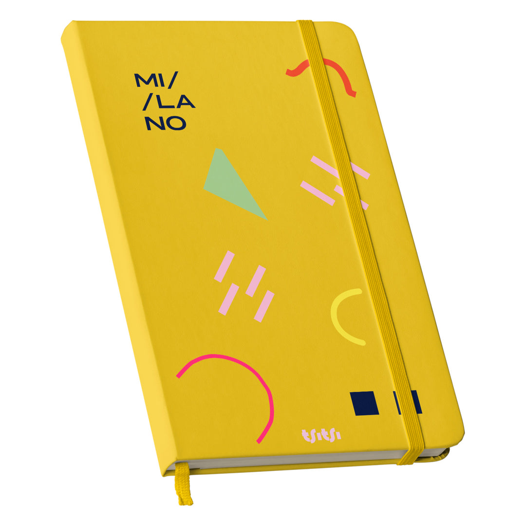 Taccuino MILANO dell'album Mapperó di TSITSI CONCEPT: copertina soft touch in 8 colori, con chiusura e segnalibro coordinati