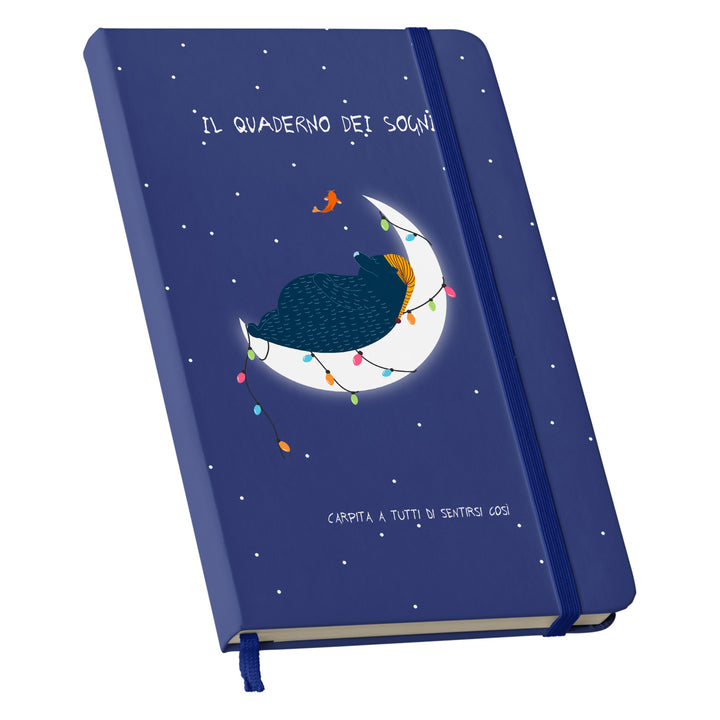 Taccuino Il quaderno dei sogni dell'album Taccuini a tutti di Carpita A Tutti: copertina soft touch in 8 colori, con chiusura e segnalibro coordinati