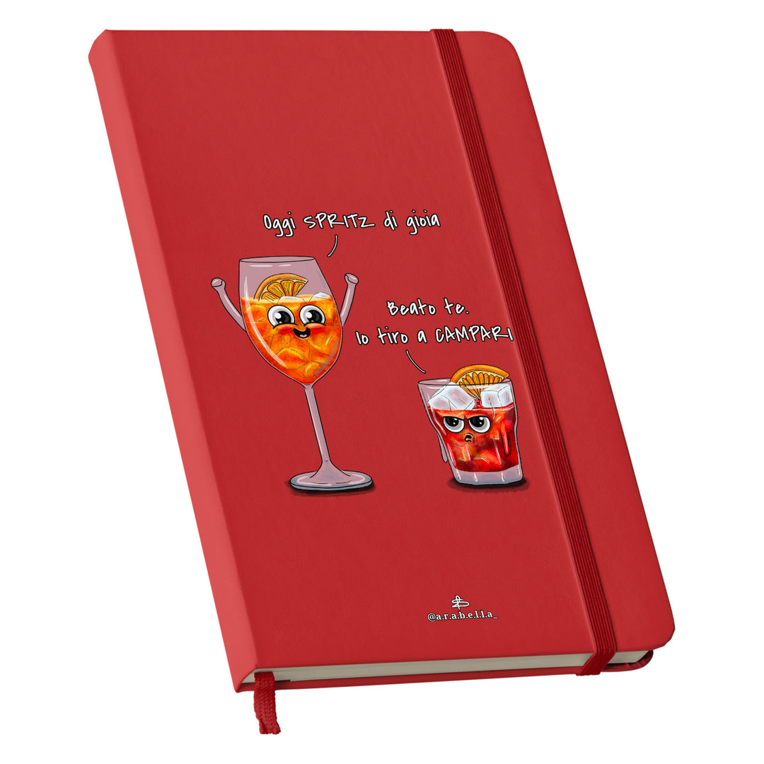 Taccuino Spritz dell'album Amore in taccuini di Arabella: copertina soft touch in 8 colori, con chiusura e segnalibro coordinati