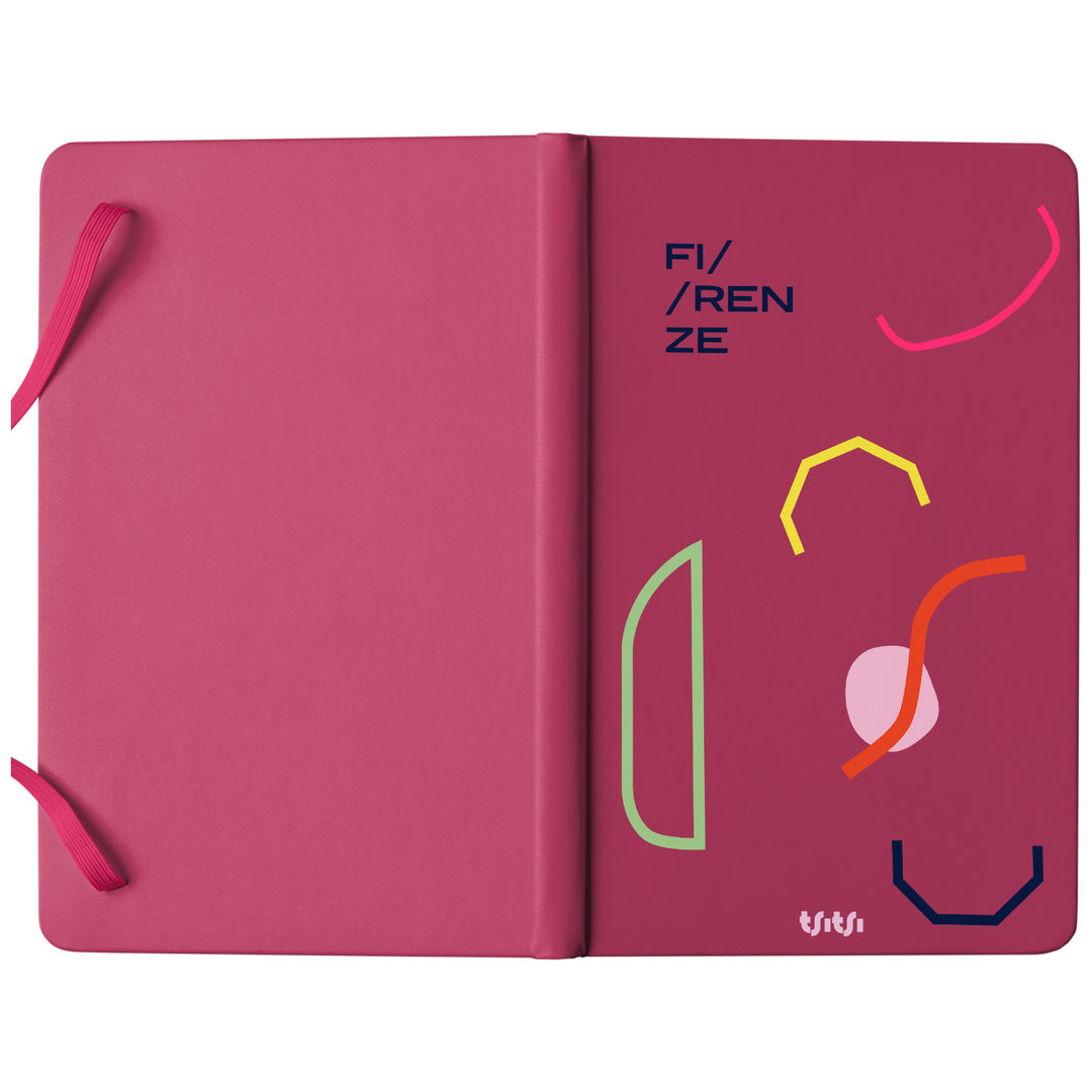 Taccuino FIRENZE dell'album Mapperó di TSITSI CONCEPT: copertina soft touch in 8 colori, con chiusura e segnalibro coordinati