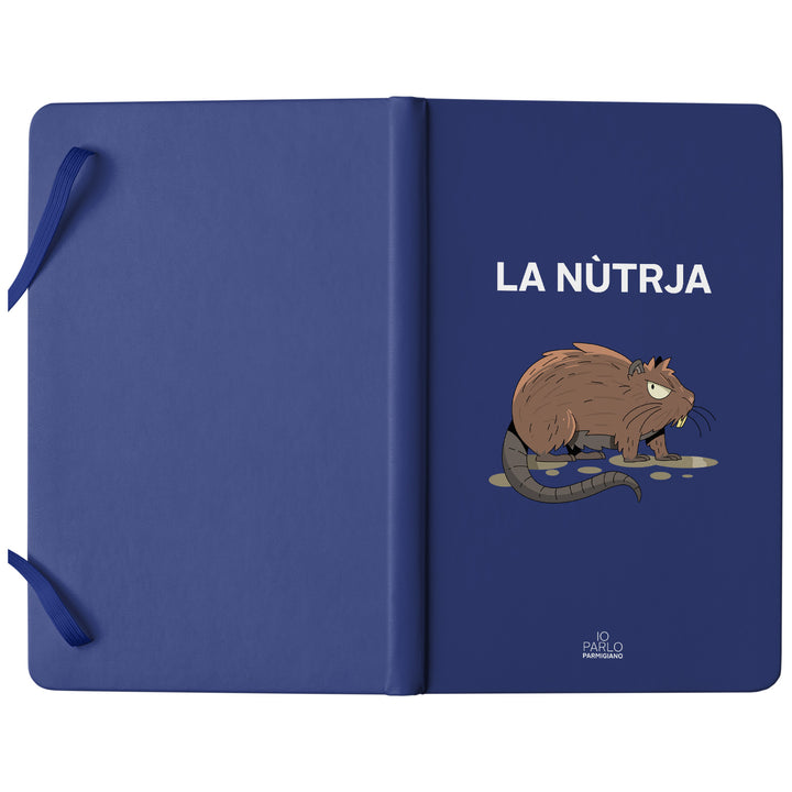 Taccuino LA NÙTRJA dell'album LÌNNEA BÉSTJI di Io parlo parmigiano: copertina soft touch in 8 colori, con chiusura e segnalibro coordinati
