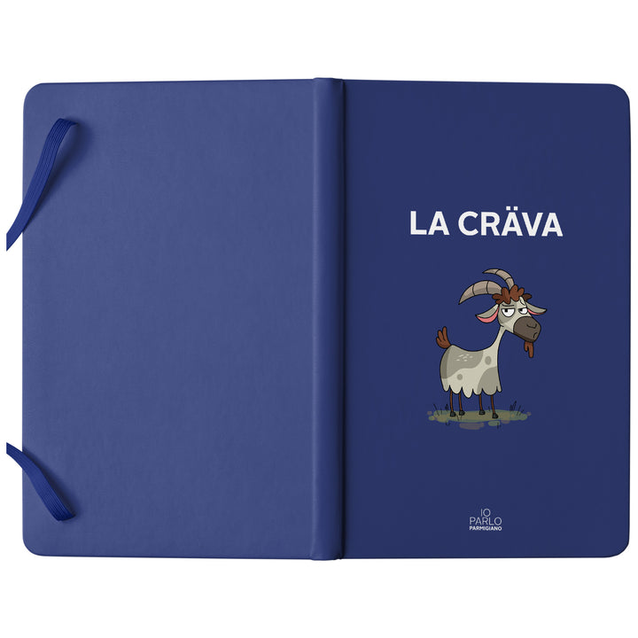 Taccuino LA CRÄVA dell'album LÌNNEA BÉSTJI di Io parlo parmigiano: copertina soft touch in 8 colori, con chiusura e segnalibro coordinati