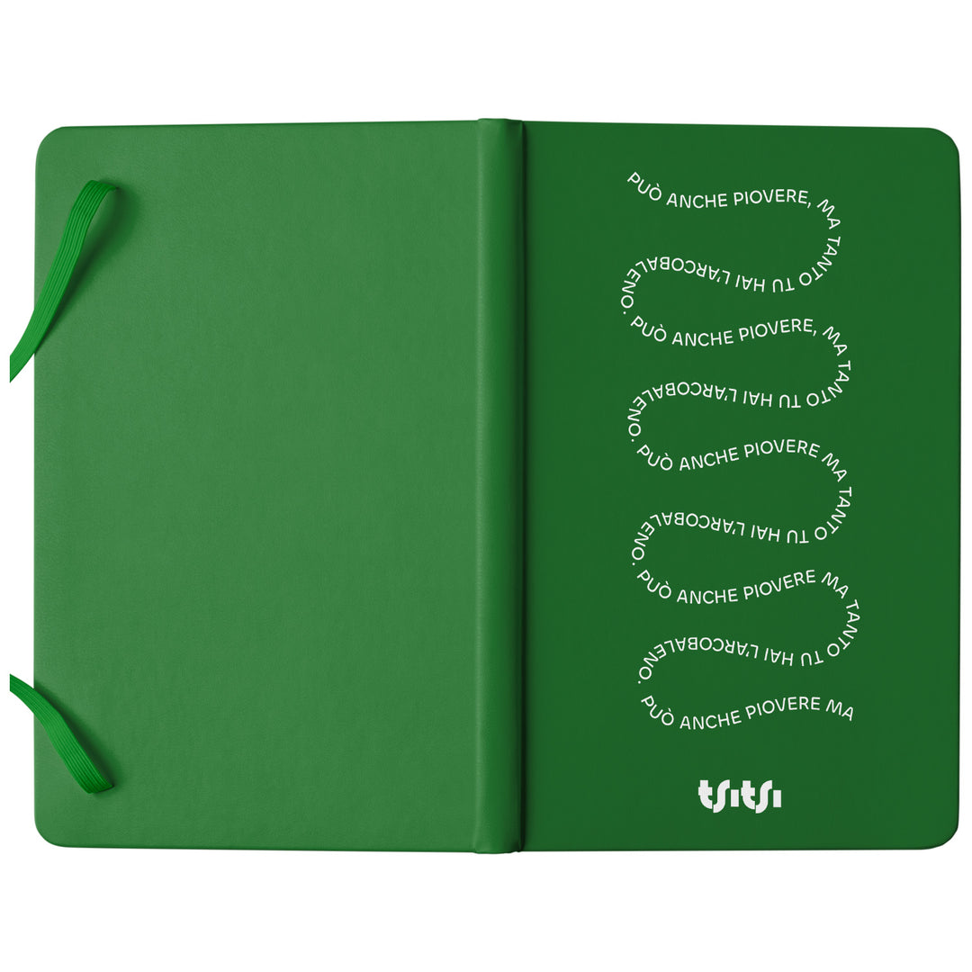 Taccuino Può anche piovere 02 dell'album Mapperó di TSITSI CONCEPT: copertina soft touch in 8 colori, con chiusura e segnalibro coordinati