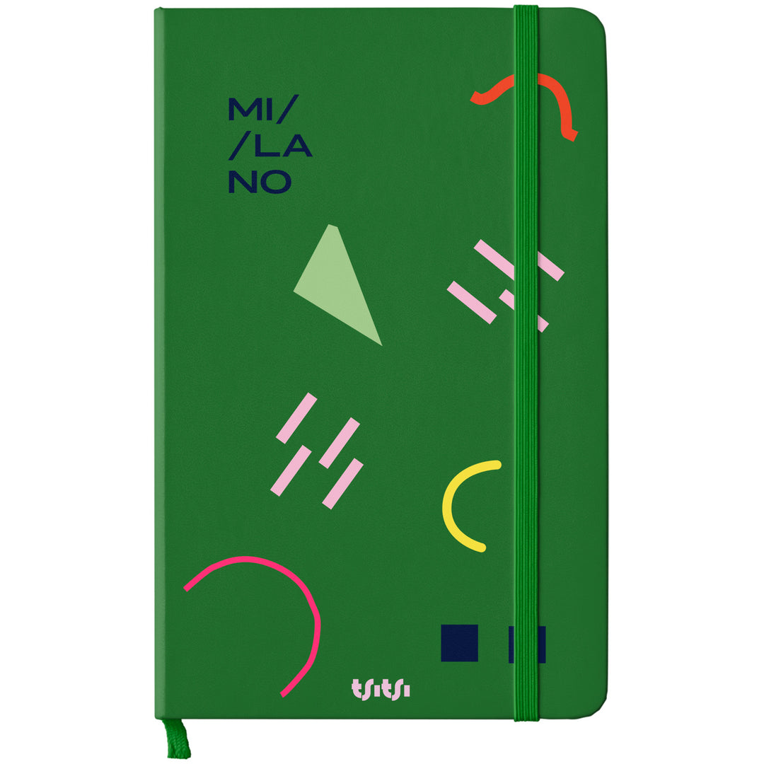 Taccuino MILANO dell'album Mapperó di TSITSI CONCEPT: copertina soft touch in 8 colori, con chiusura e segnalibro coordinati