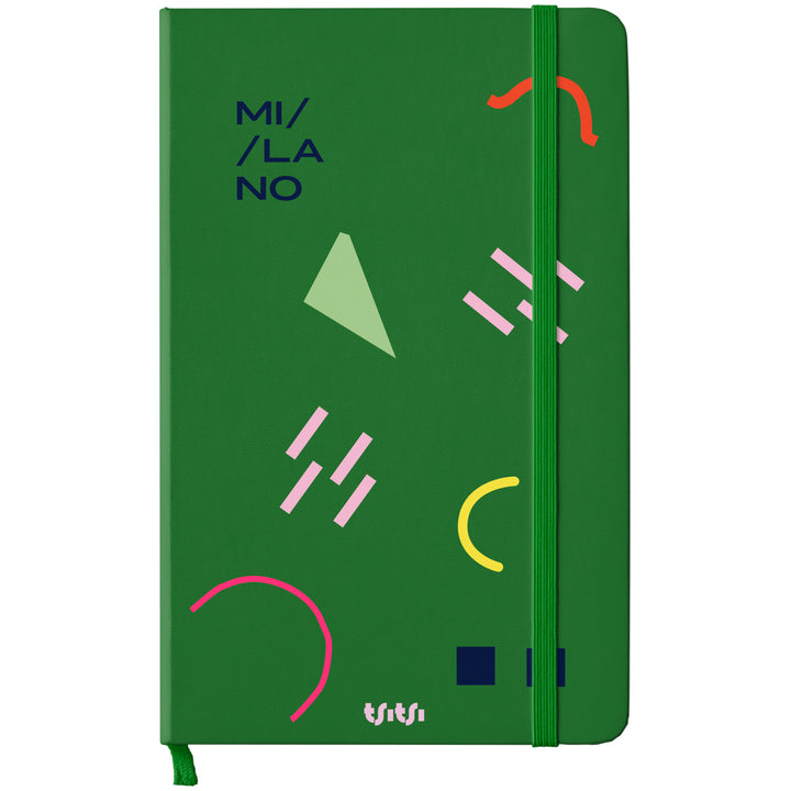 Taccuino MILANO dell'album Mapperó di TSITSI CONCEPT: copertina soft touch in 8 colori, con chiusura e segnalibro coordinati