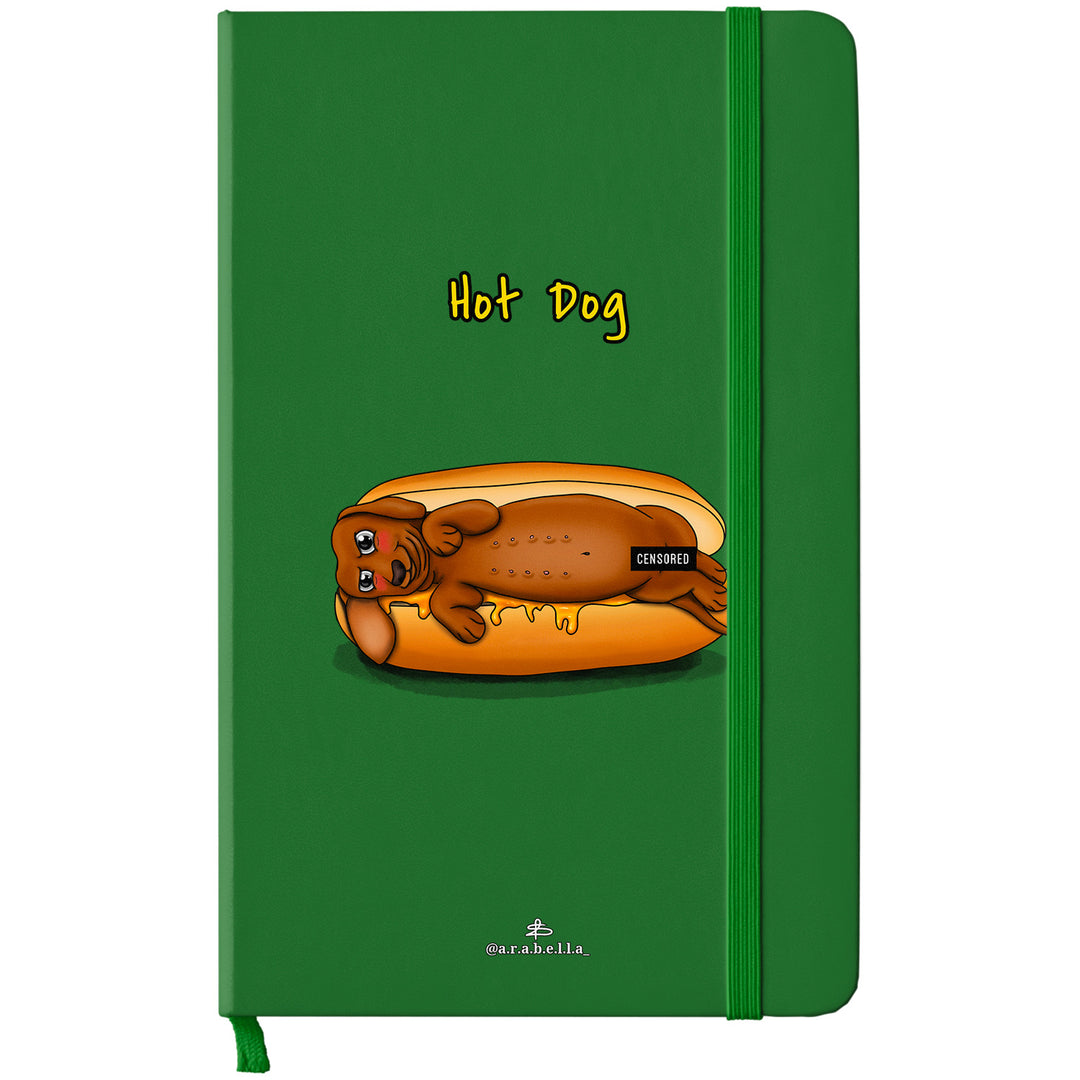 Taccuino Hot dog dell'album Amore in taccuini di Arabella: copertina soft touch in 8 colori, con chiusura e segnalibro coordinati