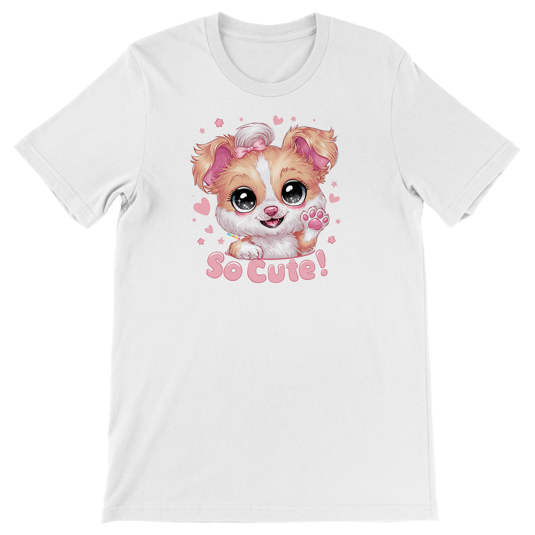 Maglietta Cagnolino che saluta dell'album Cani carini Kawaii di Ideandoo, T-Shirt uomo donna e bambino a maniche corte in cotone con girocollo
