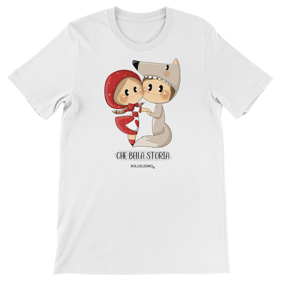 Maglietta Bella storia dell'album L'amore è nell'aria di DOLCELEGNO, T-Shirt uomo donna e bambino a maniche corte in cotone con girocollo