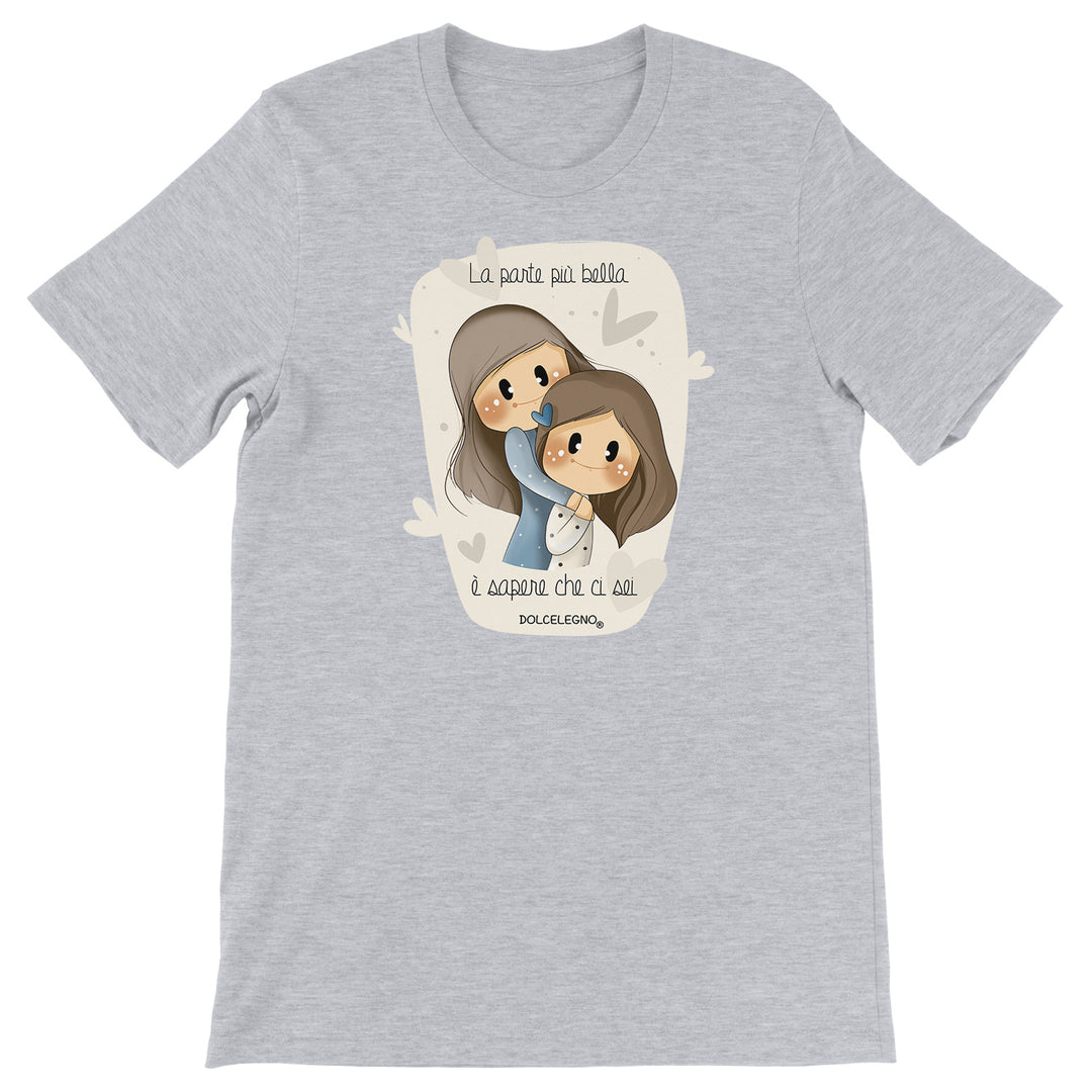 Maglietta Sapere che ci sei dell'album L'amore è nell'aria di DOLCELEGNO, T-Shirt uomo donna e bambino a maniche corte in cotone con girocollo