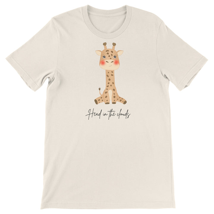 Maglietta Giraffa dell'album Head in the clouds di IrisBiancoIllo, T-Shirt uomo donna e bambino a maniche corte in cotone con girocollo