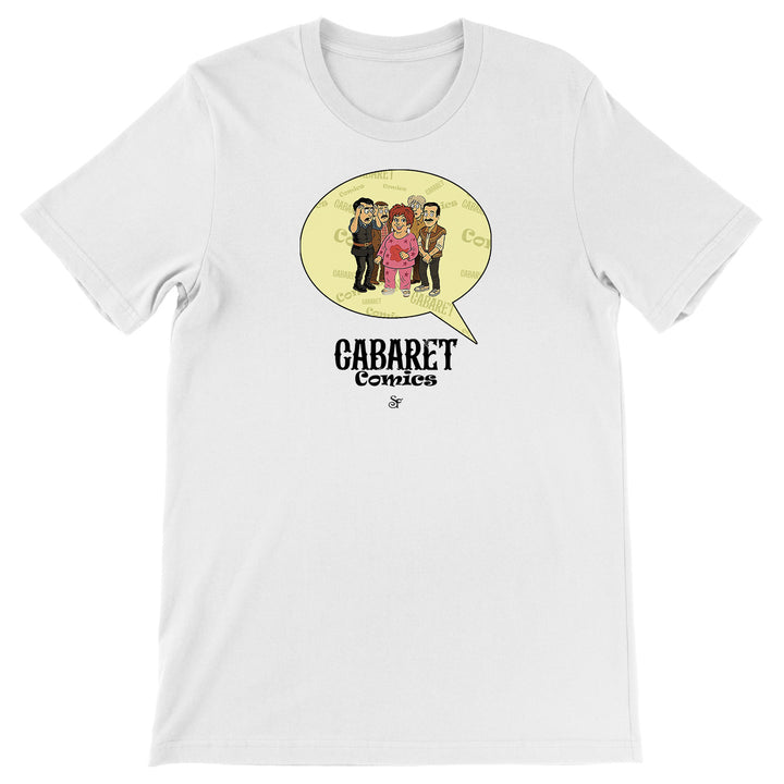 Maglietta Cabaret Comics - giallo dell'album The Nightingale of Cavriago in comics - T-Shirt di SF Creator & Co, T-Shirt uomo donna e bambino a maniche corte in cotone con girocollo