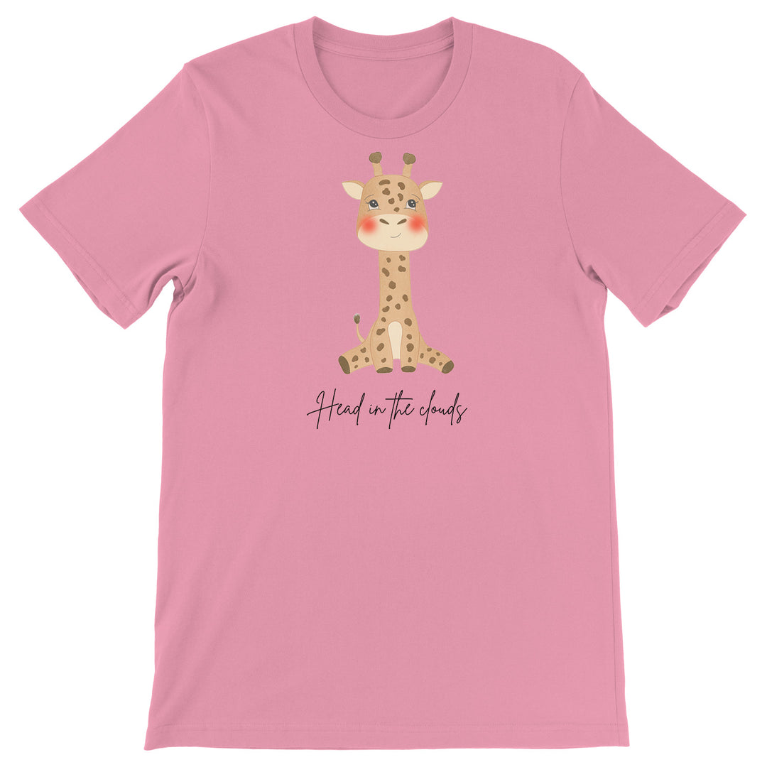 Maglietta Giraffa dell'album Head in the clouds di IrisBiancoIllo, T-Shirt uomo donna e bambino a maniche corte in cotone con girocollo