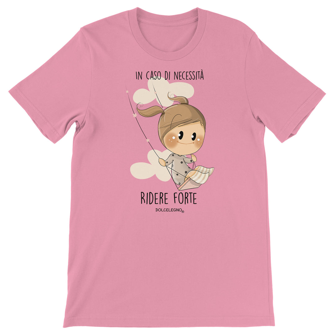 Maglietta Ridere forte dell'album L'amore è nell'aria di DOLCELEGNO, T-Shirt uomo donna e bambino a maniche corte in cotone con girocollo