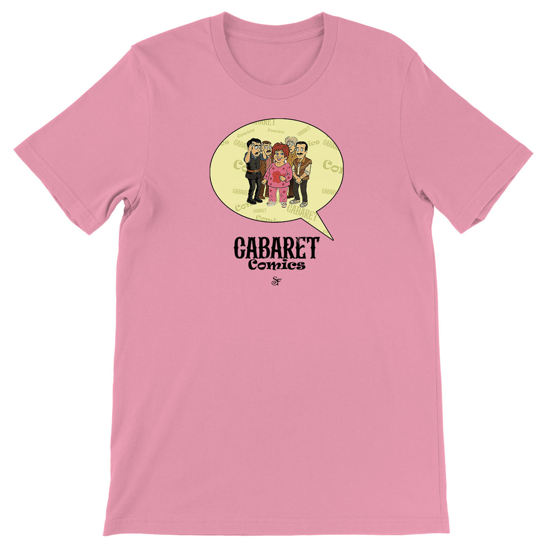 Maglietta Cabaret Comics - giallo dell'album The Nightingale of Cavriago in comics - T-Shirt di SF Creator & Co, T-Shirt uomo donna e bambino a maniche corte in cotone con girocollo