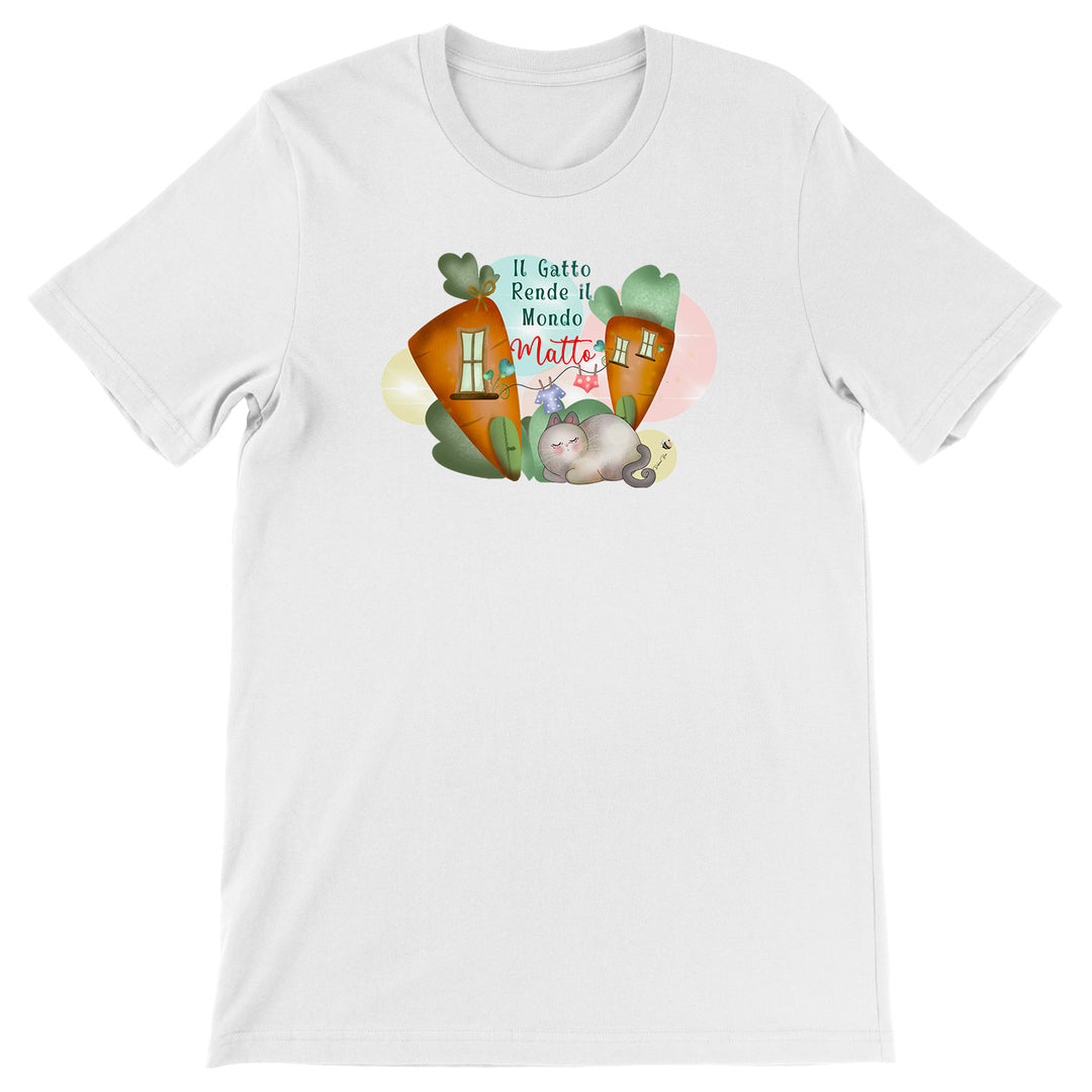 Maglietta Gatto Matto dell'album Il piccolo mondo di Debora Bee di Debora Bee, T-Shirt uomo donna e bambino a maniche corte in cotone con girocollo