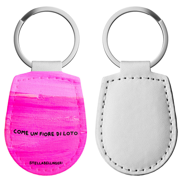 Portachiavi in pelle Come un fiore di loto dell'album Therapy Keyring di Stella Bellingeri con anello in metallo, Disponibili in 6 Colori, Stampa di Alta Qualità