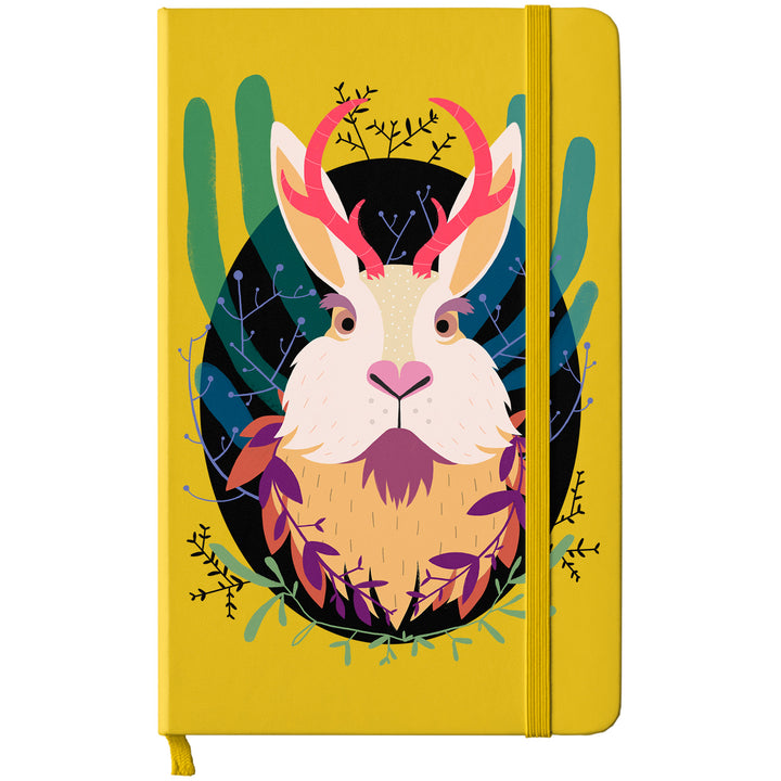 Taccuino Jackalope dell'album Taccuini selvatici di Silvia Mauri: copertina soft touch in 8 colori, con chiusura e segnalibro coordinati