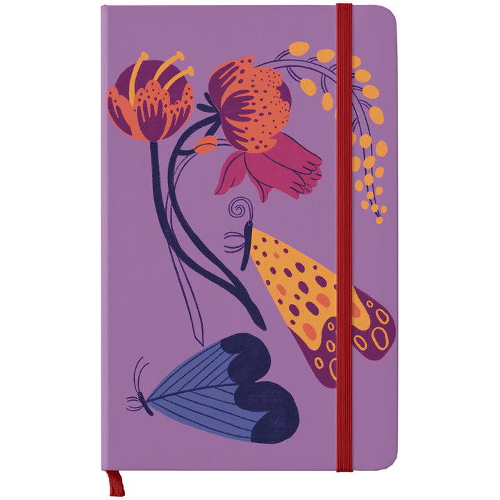 Taccuino Solo fiori e farfalle dell'album Lo scrivo qui così mi ricordo di Tigre contro Tigre: copertina soft touch in 8 colori, con chiusura e segnalibro coordinati